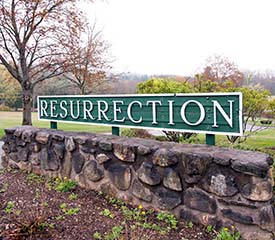 Resurrection cemetery sign