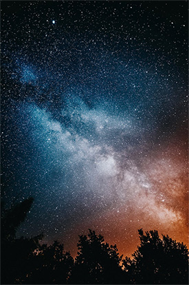 A bright, starry night sky