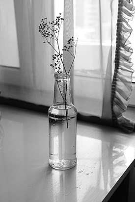 Black and White photo of flowers in a vase