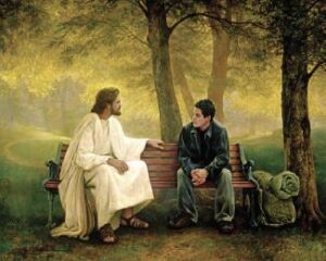 Jesus on Bench with Man