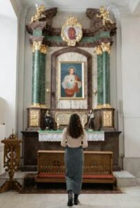 Woman Walking Towards Altar