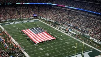 American Flag on Football Field